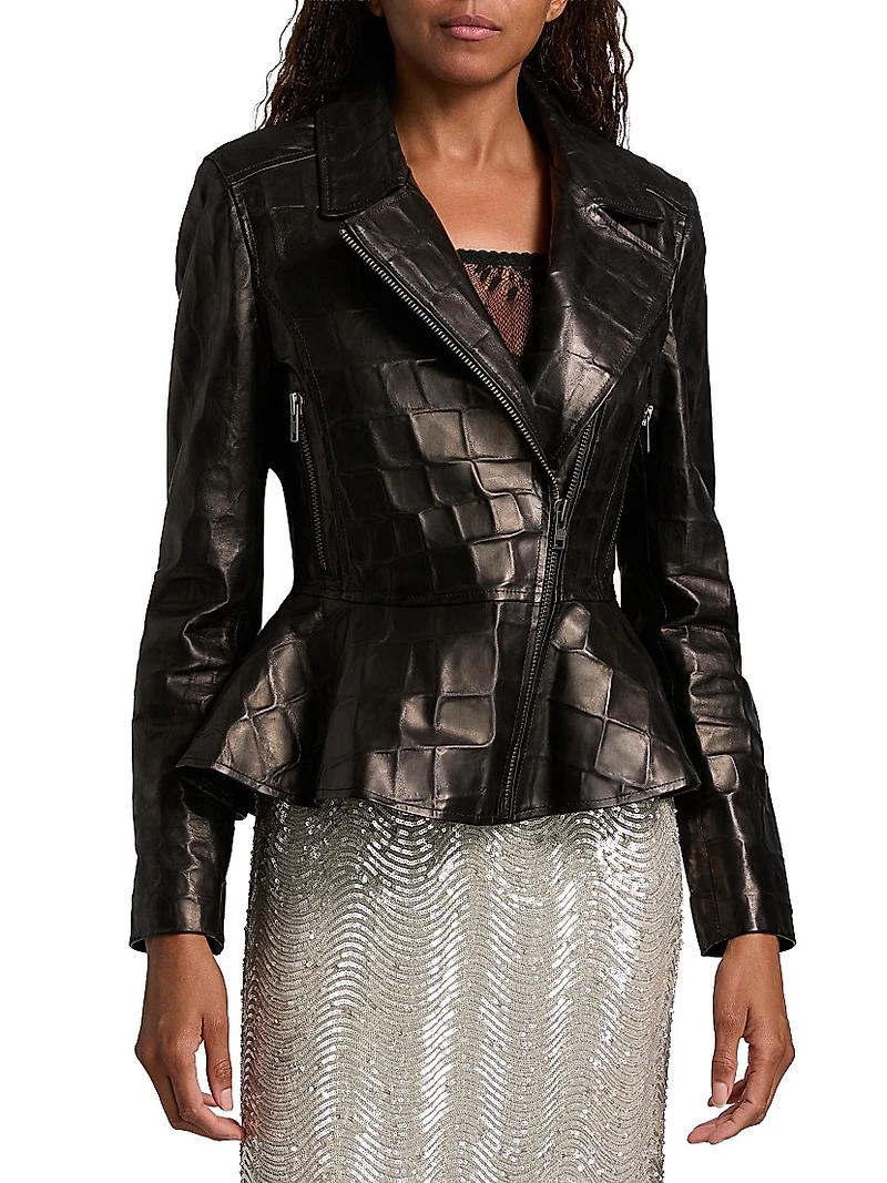 Lyric Peplum Leather Biker Jacket