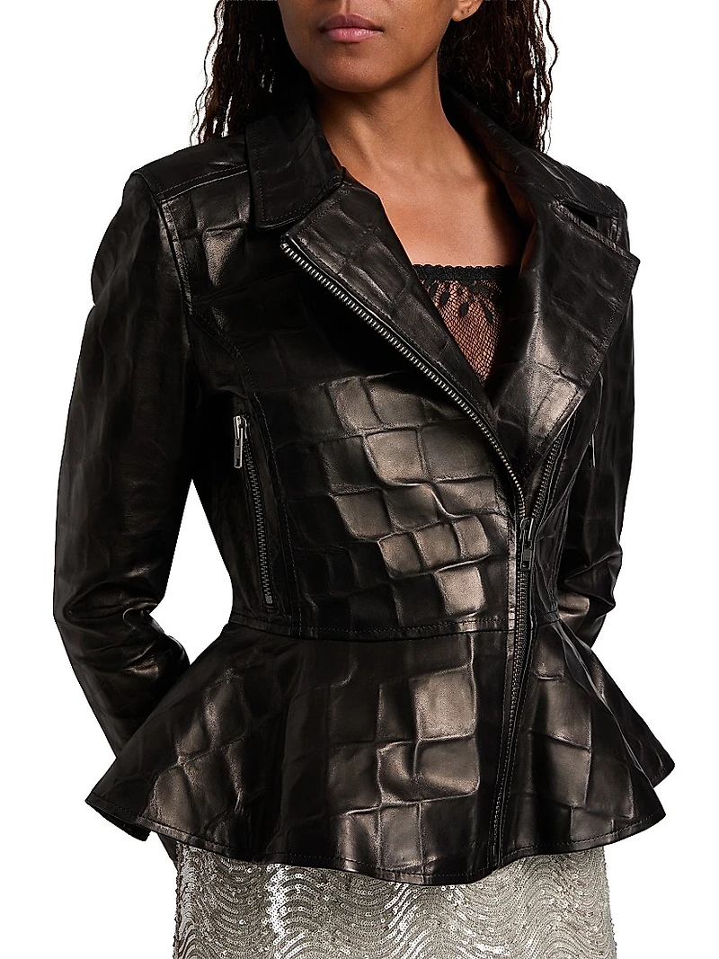 Lyric Peplum Leather Biker Jacket