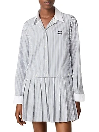 Pleated Striped Poplin Mini-Dress