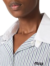 Pleated Striped Poplin Mini-Dress