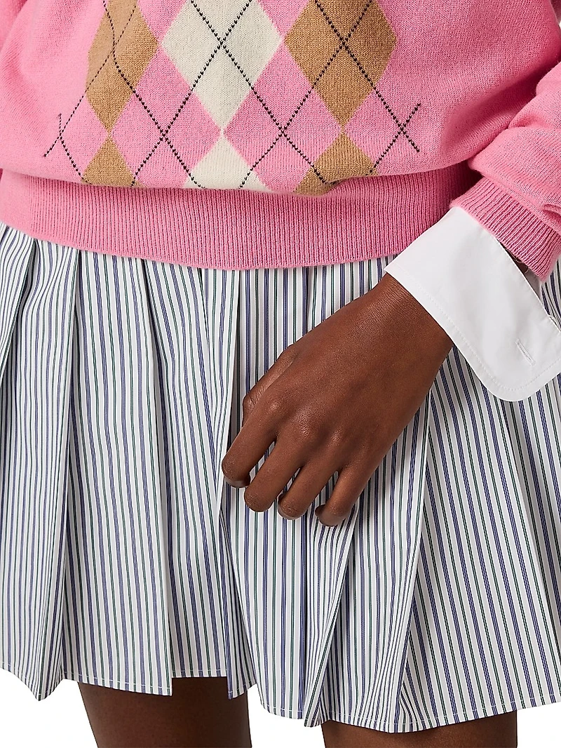 Pleated Striped Poplin Mini-Dress