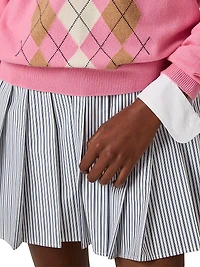 Pleated Striped Poplin Mini-Dress