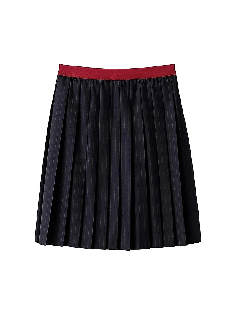 Pleated Pinstripe Midi Skirt