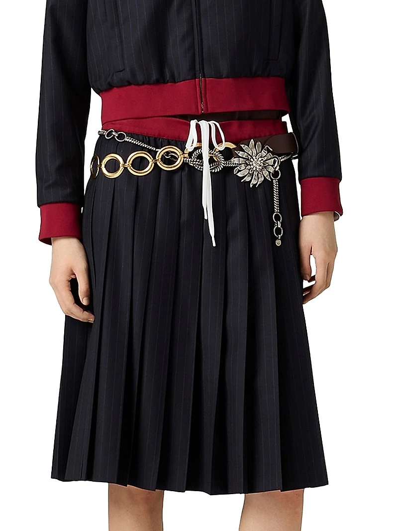 Pleated Pinstripe Midi Skirt