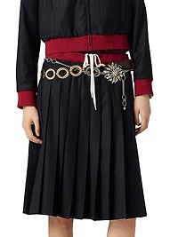 Pleated Pinstripe Midi Skirt