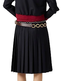 Pleated Pinstripe Midi Skirt