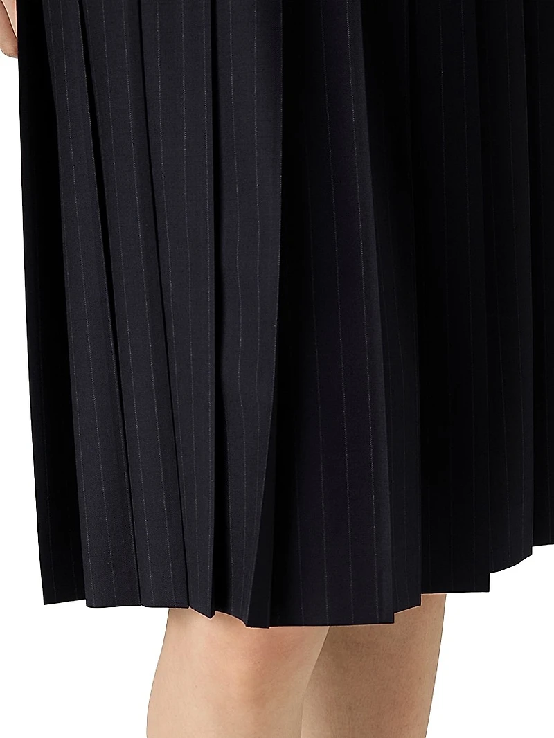 Pleated Pinstripe Midi Skirt