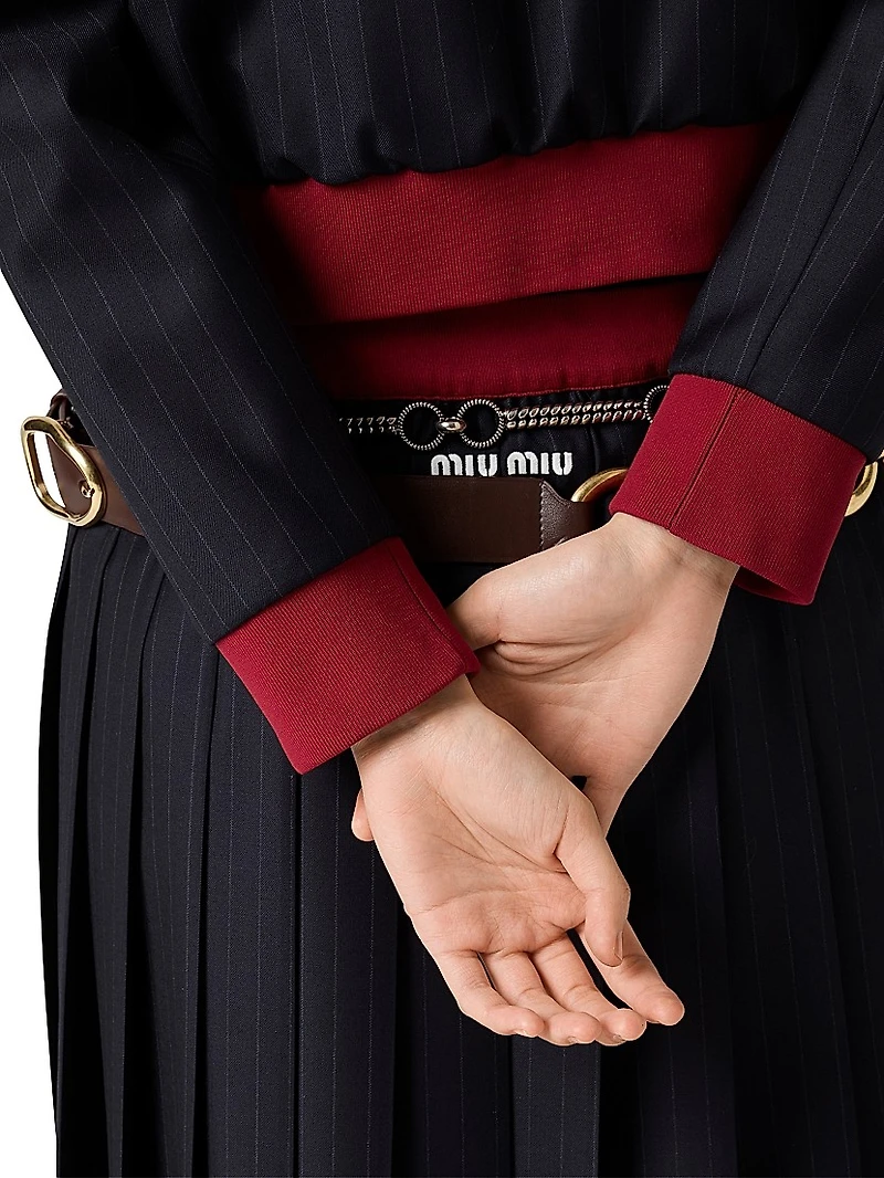 Pleated Pinstripe Midi Skirt