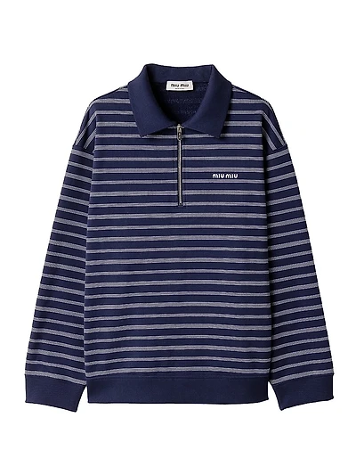 Striped Zipper Polo Shirt