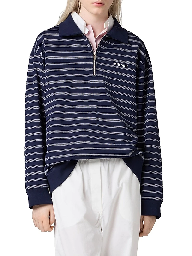 Striped Zipper Polo Shirt