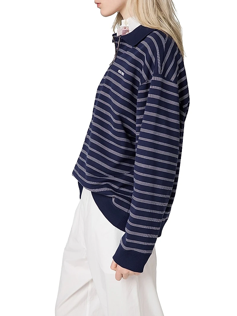 Striped Zipper Polo Shirt