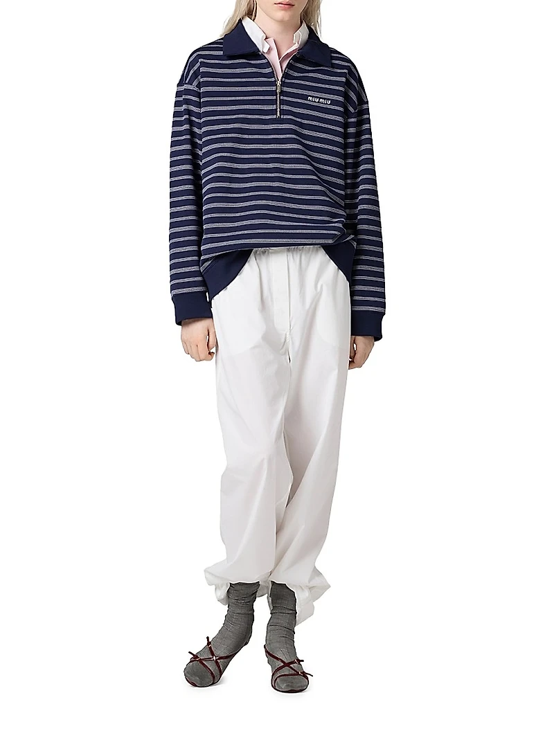 Striped Zipper Polo Shirt