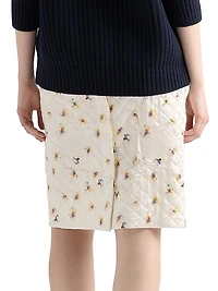 Floral-Print Quilted Satin Skirt