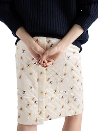 Floral-Print Quilted Satin Skirt
