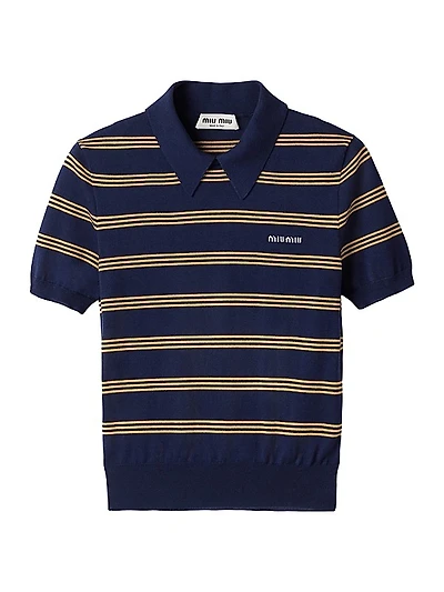 Striped Cashmere and Silk Polo Sweater