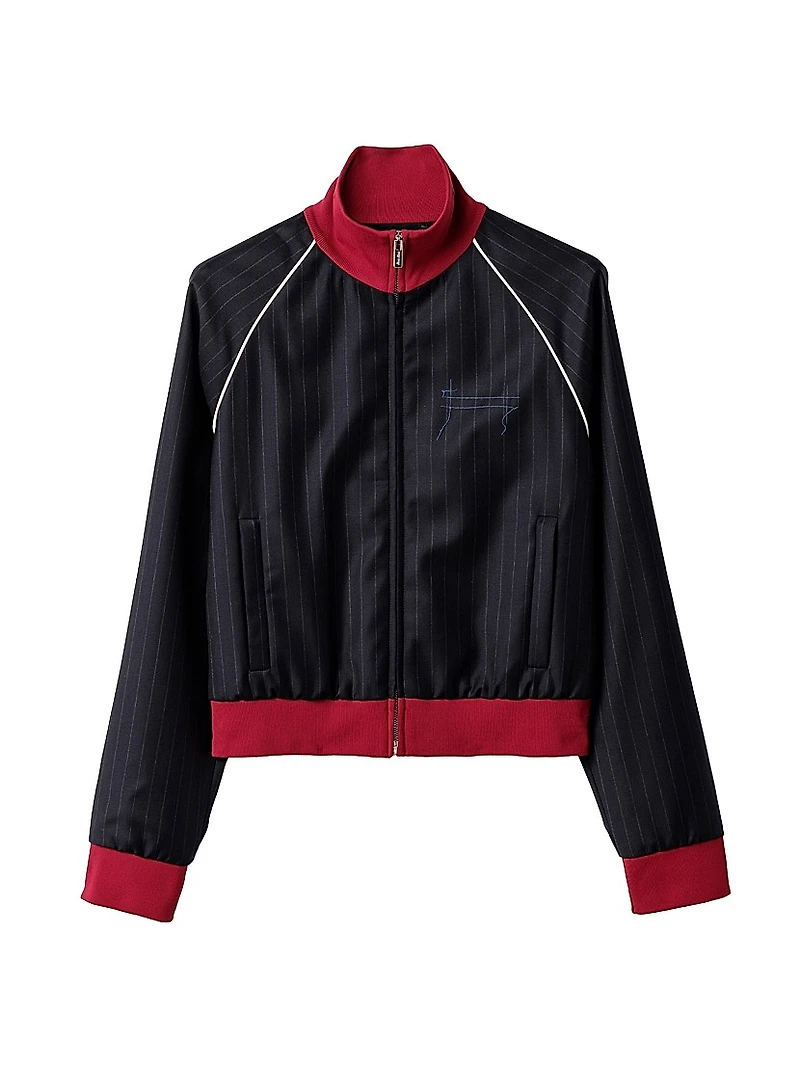 Pinstriped Zipper Blouson Jacket