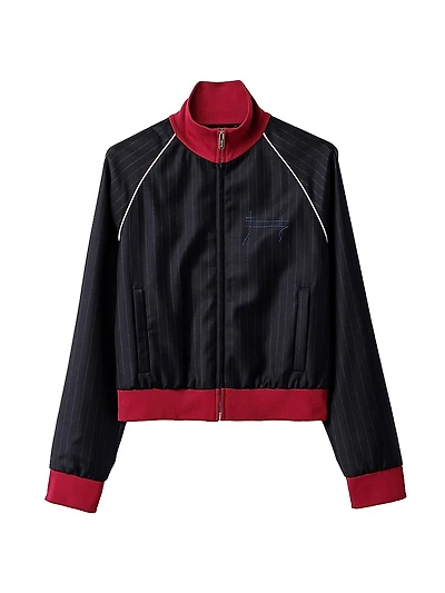 Pinstriped Zipper Blouson Jacket