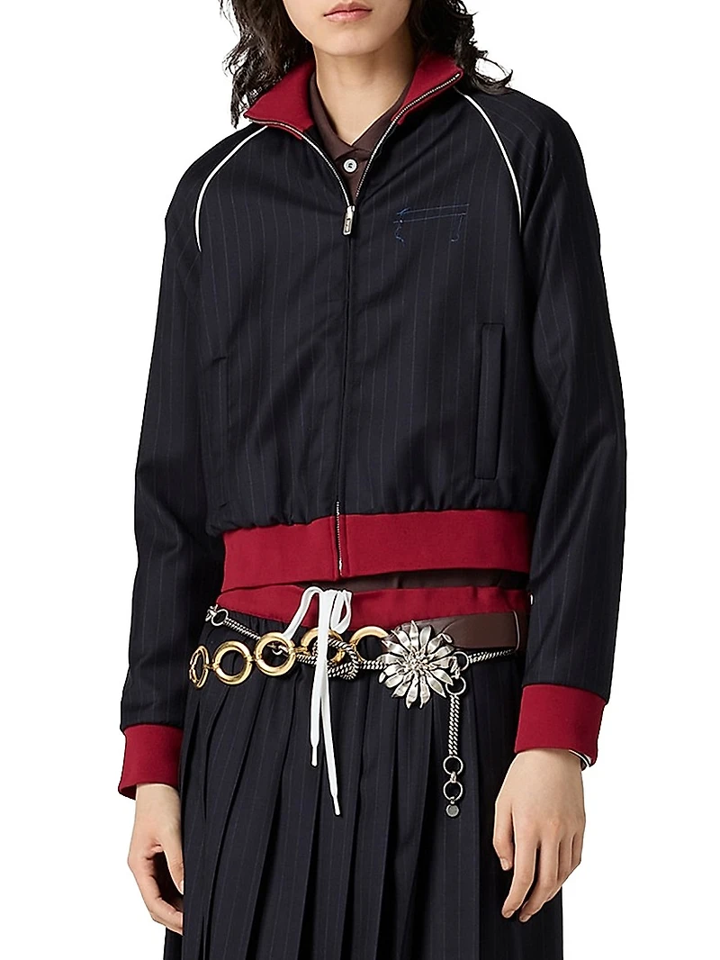 Pinstriped Zipper Blouson Jacket