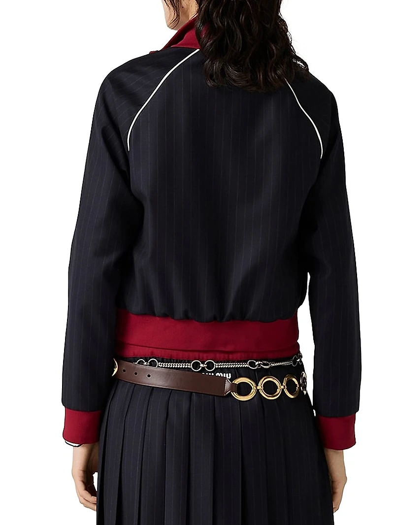Pinstriped Zipper Blouson Jacket