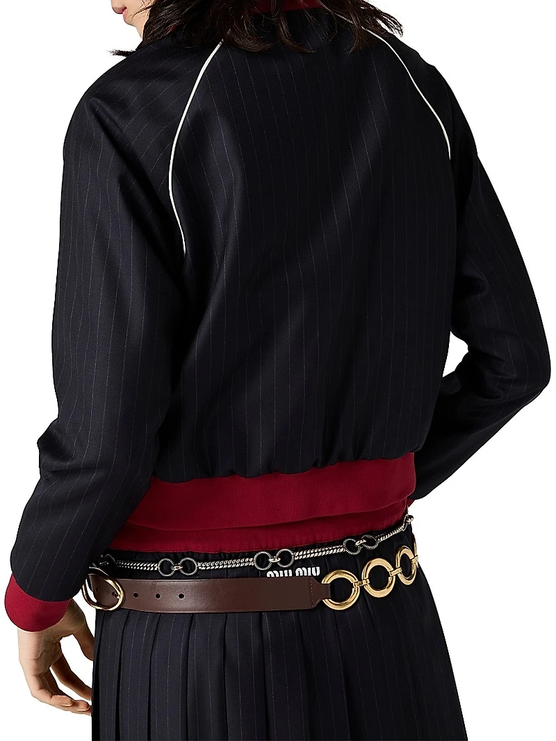 Pinstriped Zipper Blouson Jacket