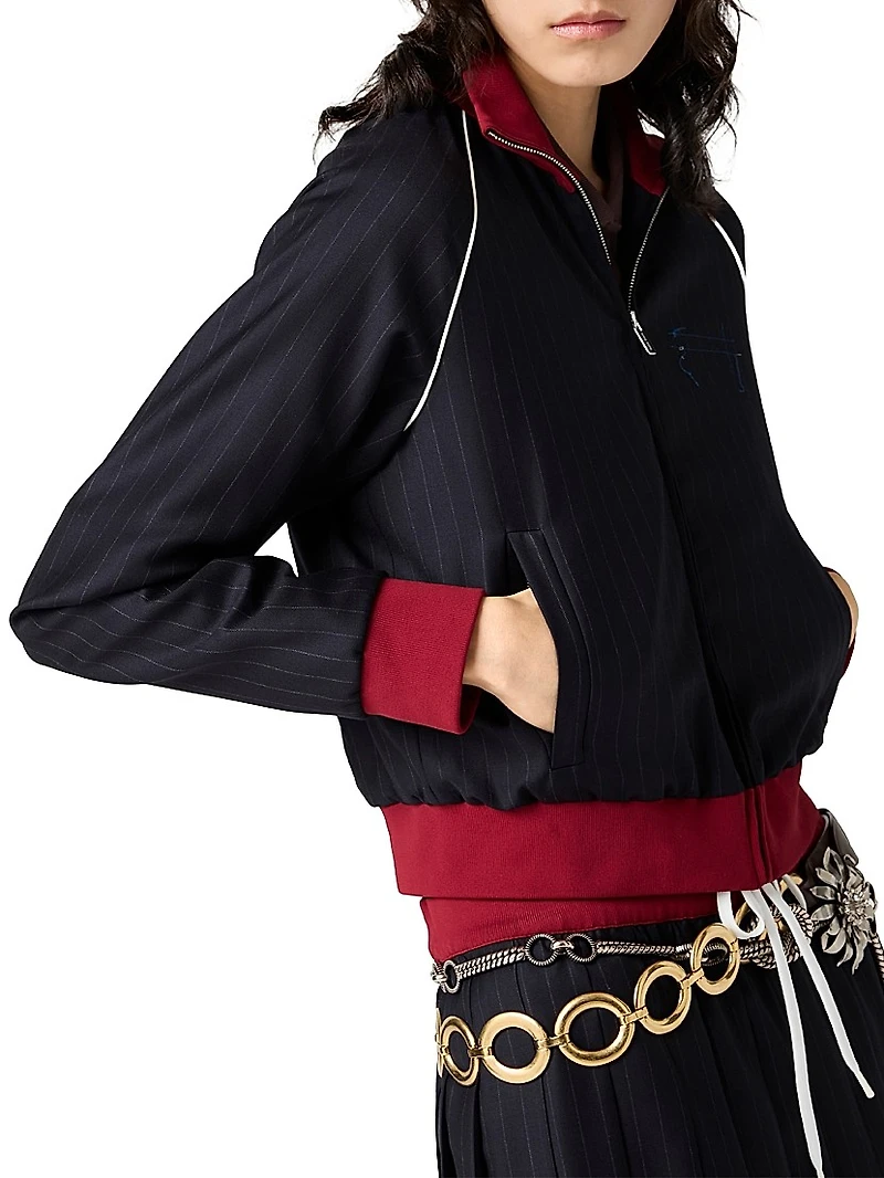 Pinstriped Zipper Blouson Jacket