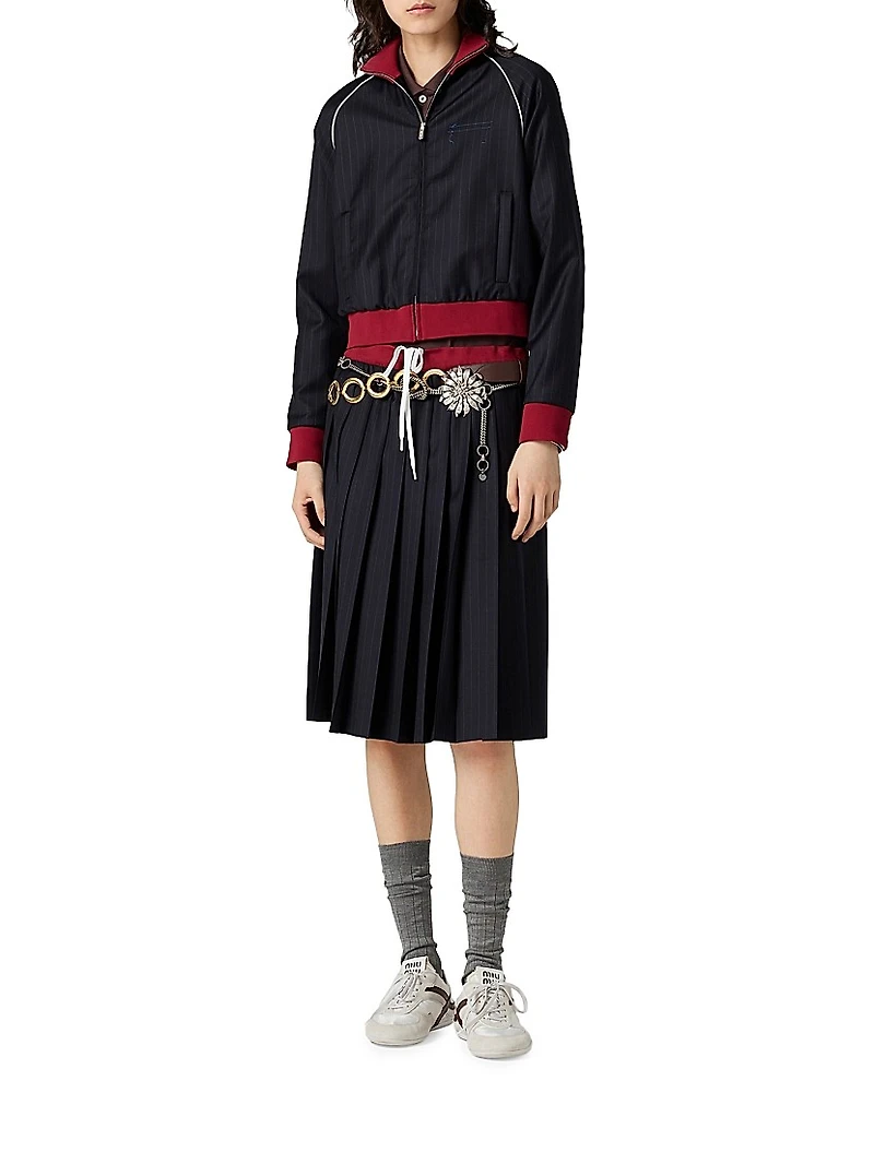 Pinstriped Zipper Blouson Jacket