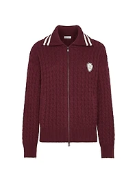 Cashmere Cable Knit Cardigan with Logo