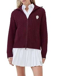 Cashmere Cable Knit Cardigan with Logo