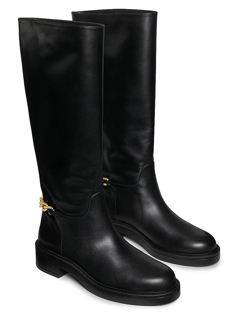 Soluxe Chain-Detail Leather Boots