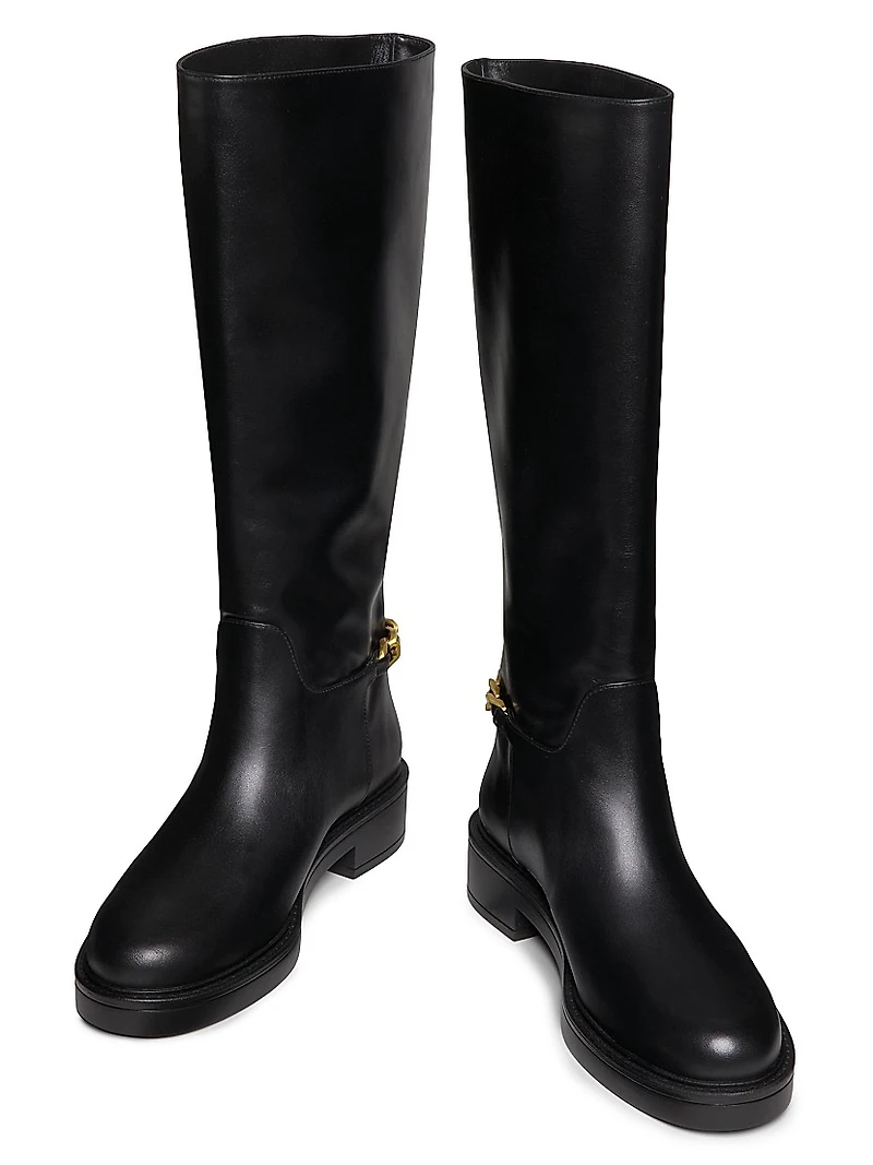 Soluxe Chain-Detail Leather Boots