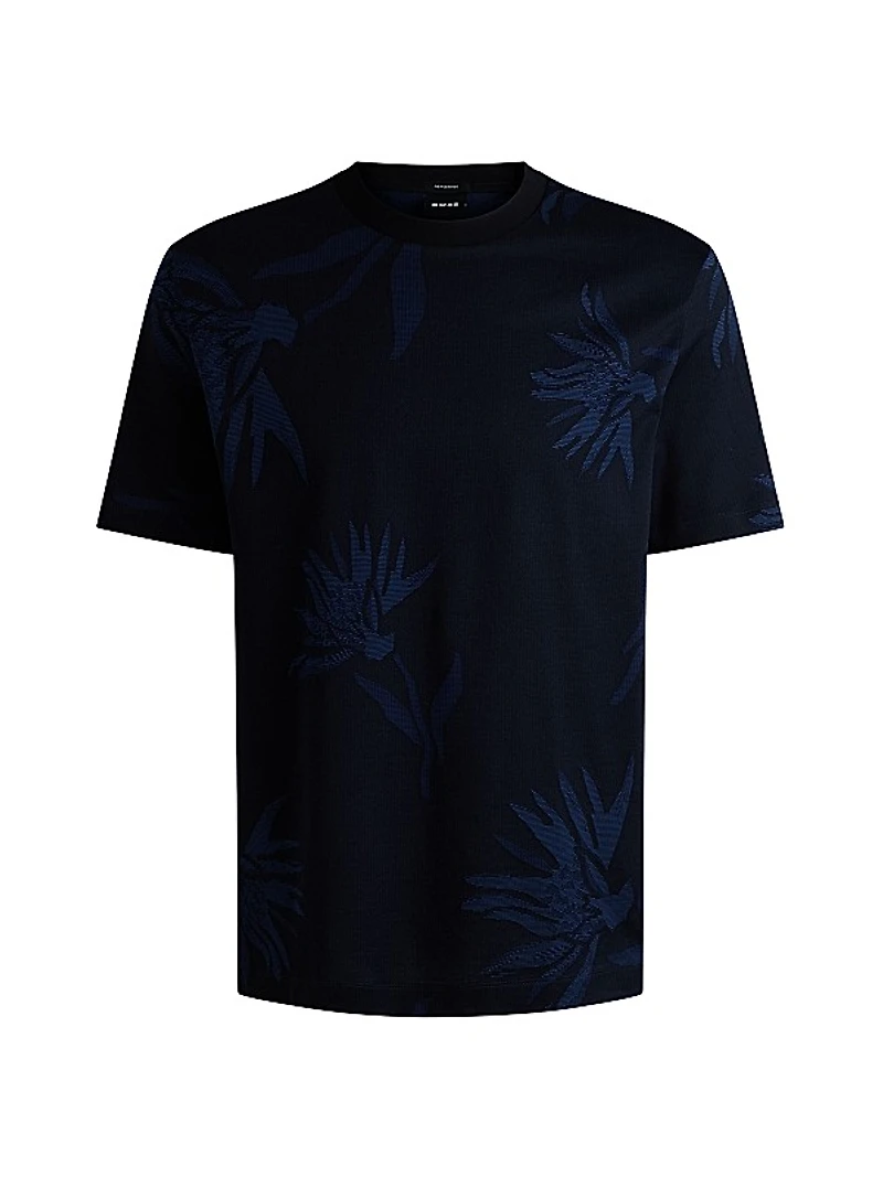 Mercerized-Cotton T-Shirt with Floral Jacquard