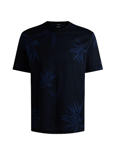 Mercerized-Cotton T-Shirt with Floral Jacquard