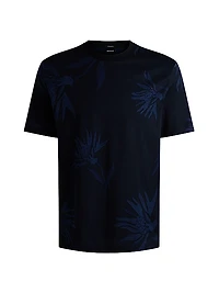Mercerized-Cotton T-Shirt with Floral Jacquard