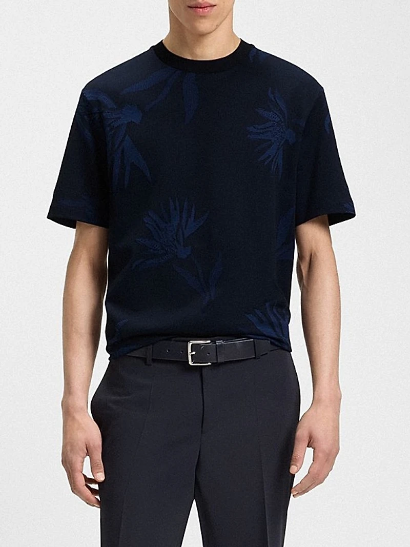Mercerized-Cotton T-Shirt with Floral Jacquard