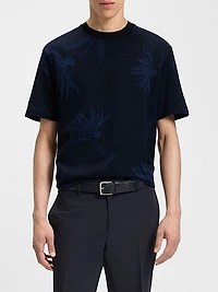 Mercerized-Cotton T-Shirt with Floral Jacquard