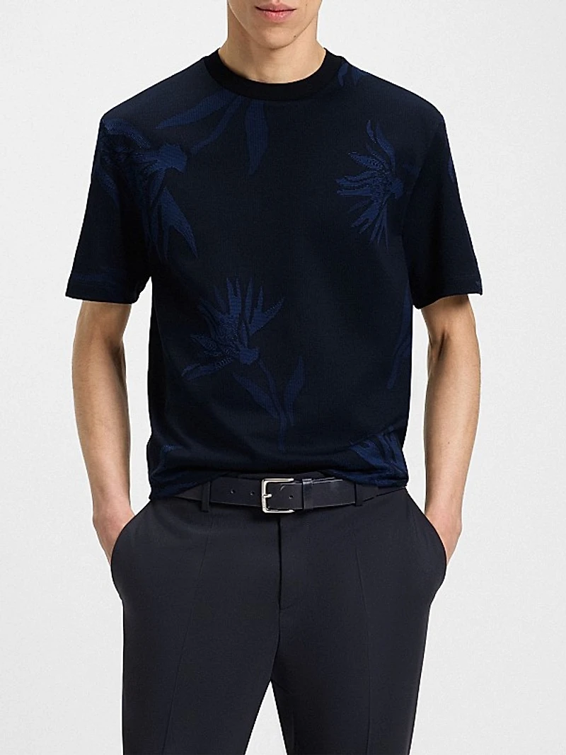 Mercerized-Cotton T-Shirt with Floral Jacquard