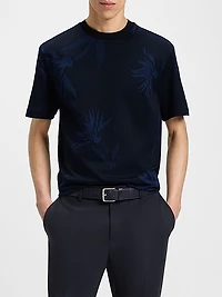 Mercerized-Cotton T-Shirt with Floral Jacquard
