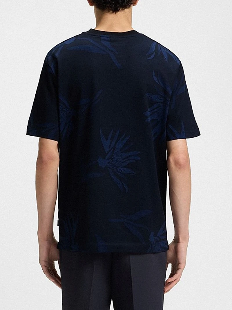 Mercerized-Cotton T-Shirt with Floral Jacquard