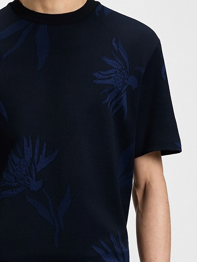 Mercerized-Cotton T-Shirt with Floral Jacquard