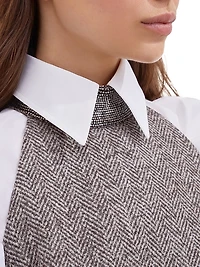 Virgin Wool Tweed Dress with Precious Beaded Collar