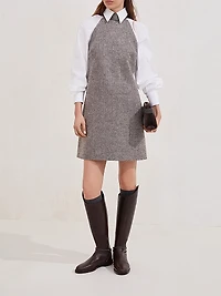 Virgin Wool Tweed Dress with Precious Beaded Collar