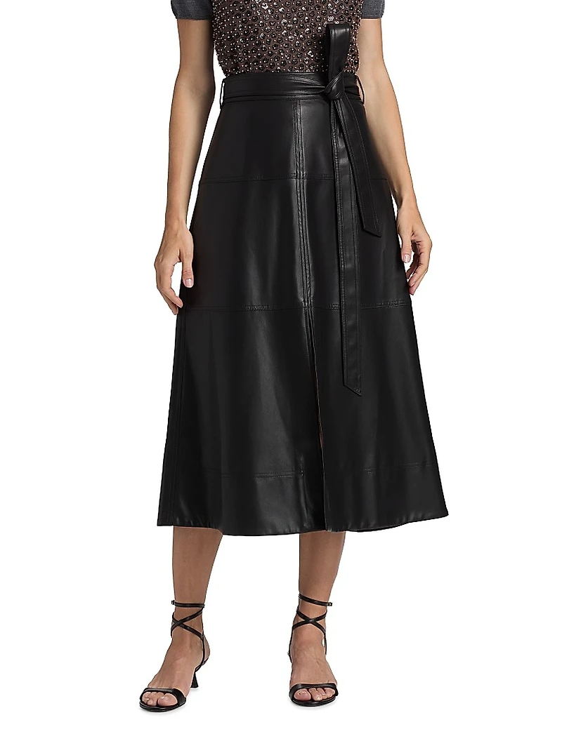Hudley Faux-Leather Midi-Skirt