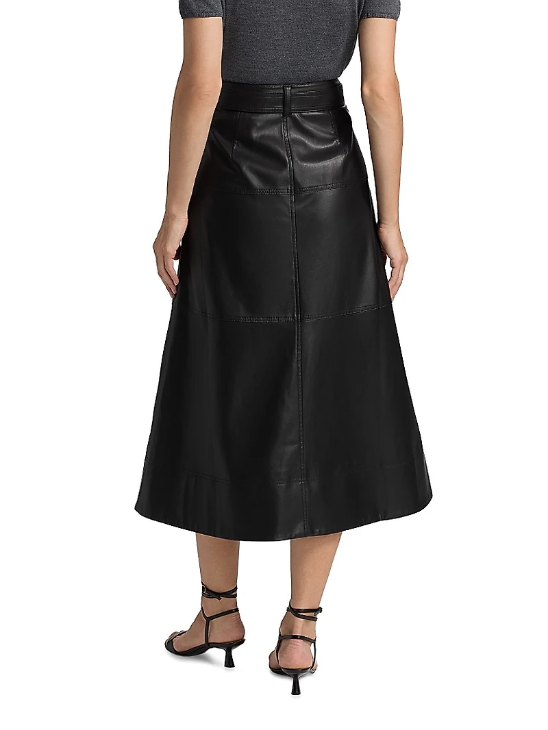 Hudley Faux-Leather Midi-Skirt