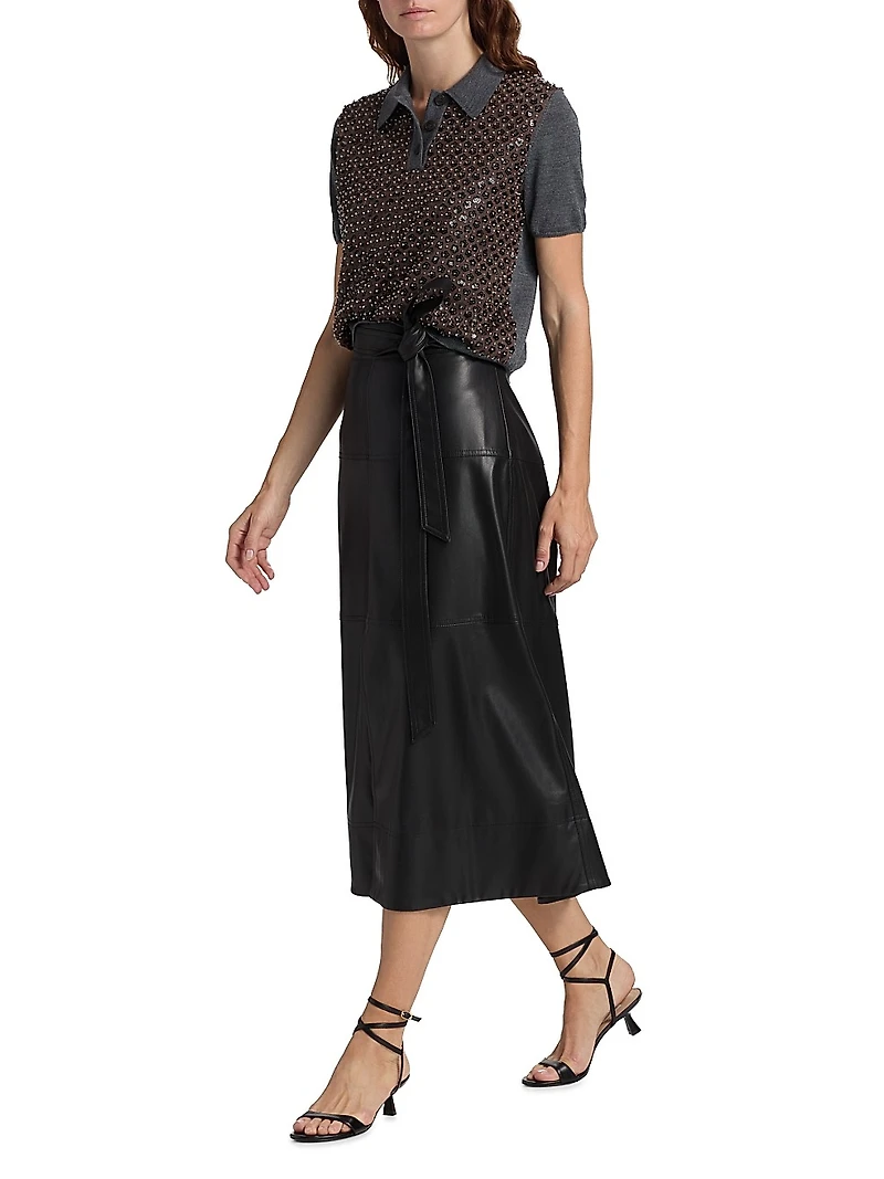 Hudley Faux-Leather Midi-Skirt