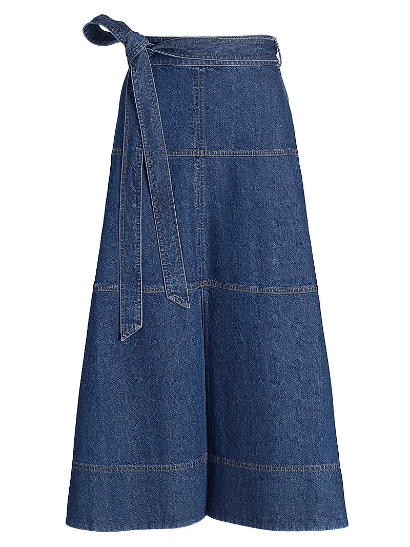 Hudley Tie-Waist Denim Midi-Skirt