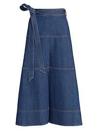 Hudley Tie-Waist Denim Midi-Skirt