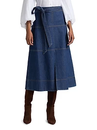 Hudley Tie-Waist Denim Midi-Skirt