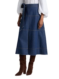 Hudley Tie-Waist Denim Midi-Skirt