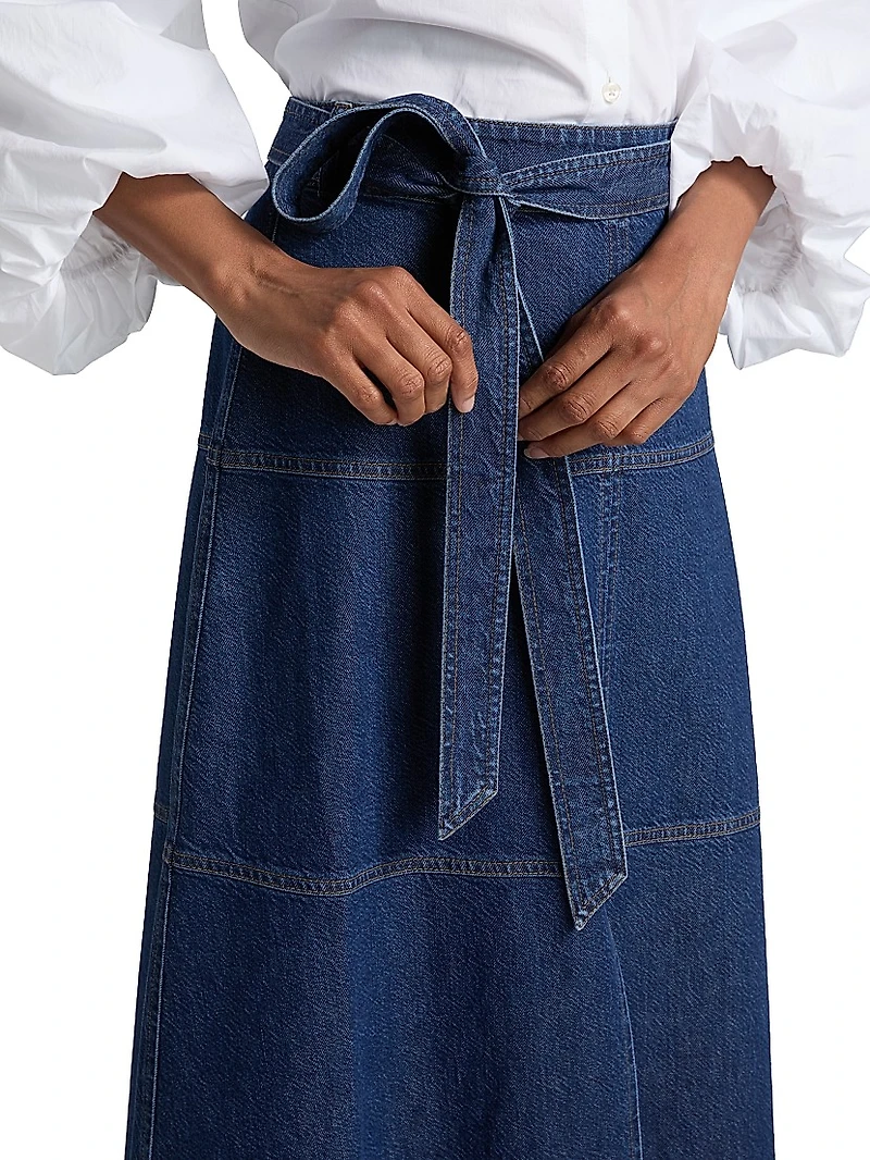 Hudley Tie-Waist Denim Midi-Skirt