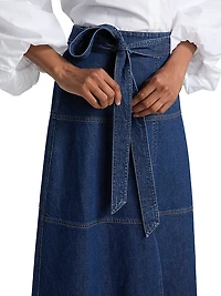 Hudley Tie-Waist Denim Midi-Skirt